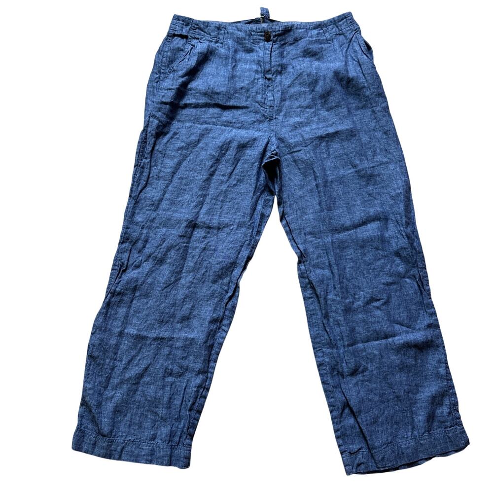 Poetry Womens Blue Linen Pants UK 18 US 14 Pleated Front Relaxed Fit With Button